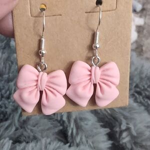 Hand Crafted Pink Bow Earrings